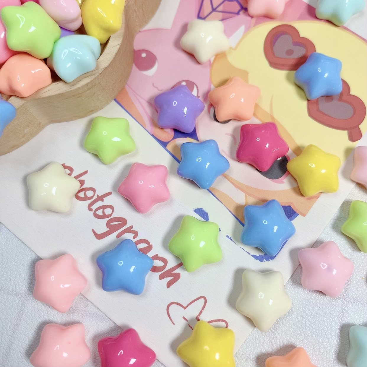 糖果色小星星 亮面树脂配件儿童手工diy奶油胶发夹手机壳饰品材料,淘宝优惠券,粉丝福利购,淘宝优惠卷