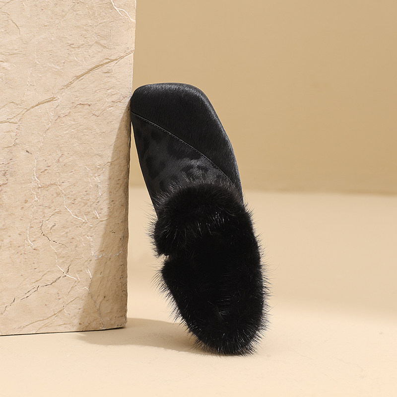 AMEINOR秋冬时尚豹纹加绒单鞋女2025新款真皮中粗跟保暖毛毛鞋子,淘宝优惠券,粉丝福利购,淘宝优惠卷