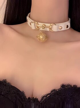 宫铃项圈女高级黑色铃铛choker锁骨情趣项圈情调小狗链m女牵引绳