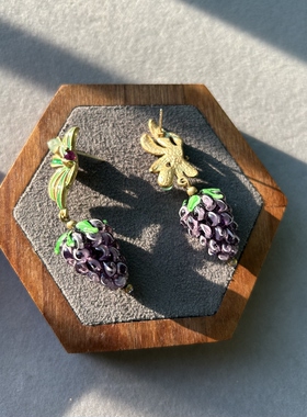 贵气紫色琉璃葡萄耳环铜镀真金珐琅釉葡萄流苏耳饰精致大方耳环女