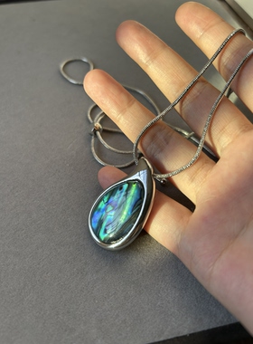 天然鲍鱼贝项链锁骨链耳环套装女轻奢小众复古颈链毛衣链可调节