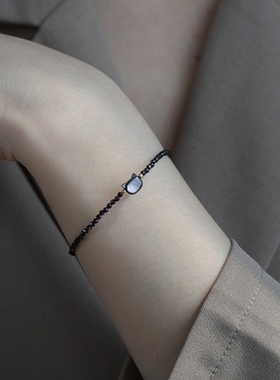 白色猫咪14k包金手链水晶小珍珠