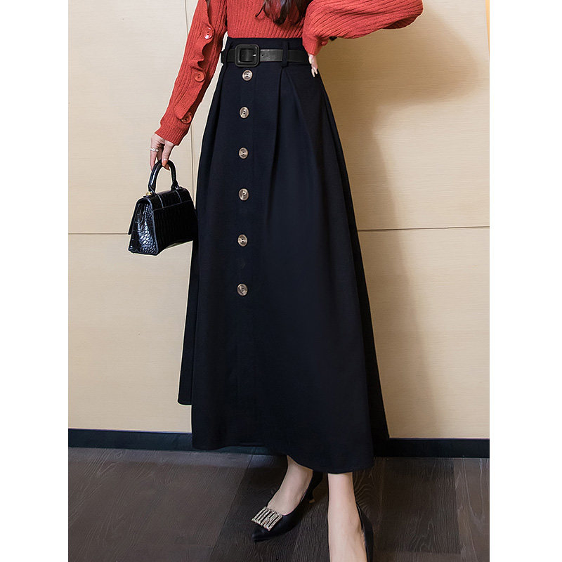 秋冬新款高腰遮肚子a字毛呢半身裙 夏琪啦半身裙