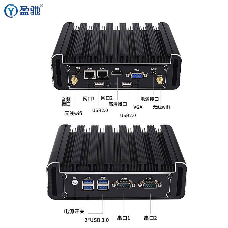 盈驰 微型工业工控电脑小主机双网口双串口嵌入式迷你主机J6412 J1900 j4125四核酷睿i3 i5 i7台式小型工控机 - 图2