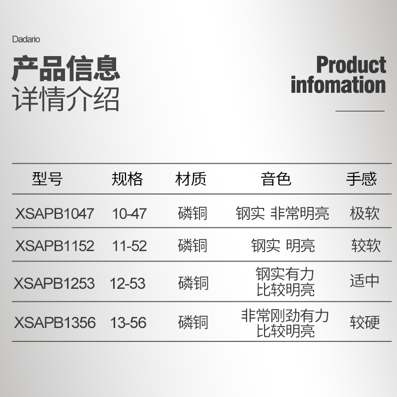 达达里奥XS镀膜民谣木吉他琴弦一套6根装磷黄铜EXP16升级防锈弦线-图3