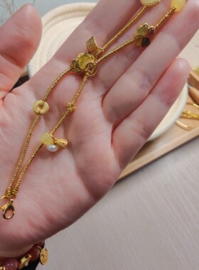 细小控古法银手链黄财神手牌四叶草碧玺爱心和田玉手链纯银手链