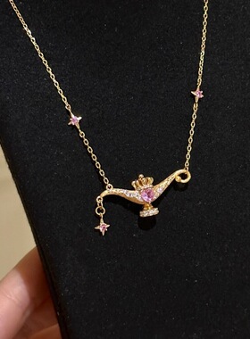 S925纯银阿拉丁神灯造型拉丝吊坠项链小众设计轻奢文艺复古锁骨链