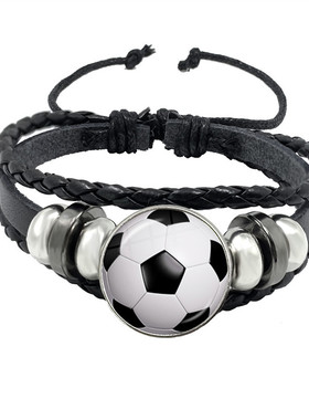 手链 跨境配饰 足球篮球排球玻璃时光宝石合金手工编织