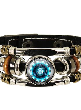 欧美热卖复仇者联盟钢铁侠心脏时光宝石聚能量皮革手链编织手饰