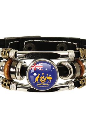 2026世界杯足球队徽logo时光宝石皮绳手链豪门俱乐部复古手饰