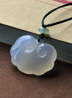 天然a货白玉髓半宝石同心锁吊坠
