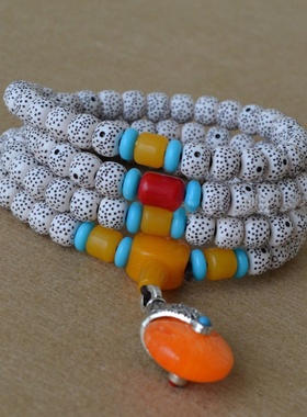 正月菩提项链108颗仿星月菩佛珠手串手链蜜蜡款吊坠项饰中国风