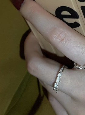 闪亮小方钻锡纹戒指女轻奢小众设计感简约时尚百搭开口指环