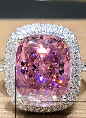 华杰wish亚马逊新款 欧美方形微镶粉指 优雅仿真锆石指环婚戒