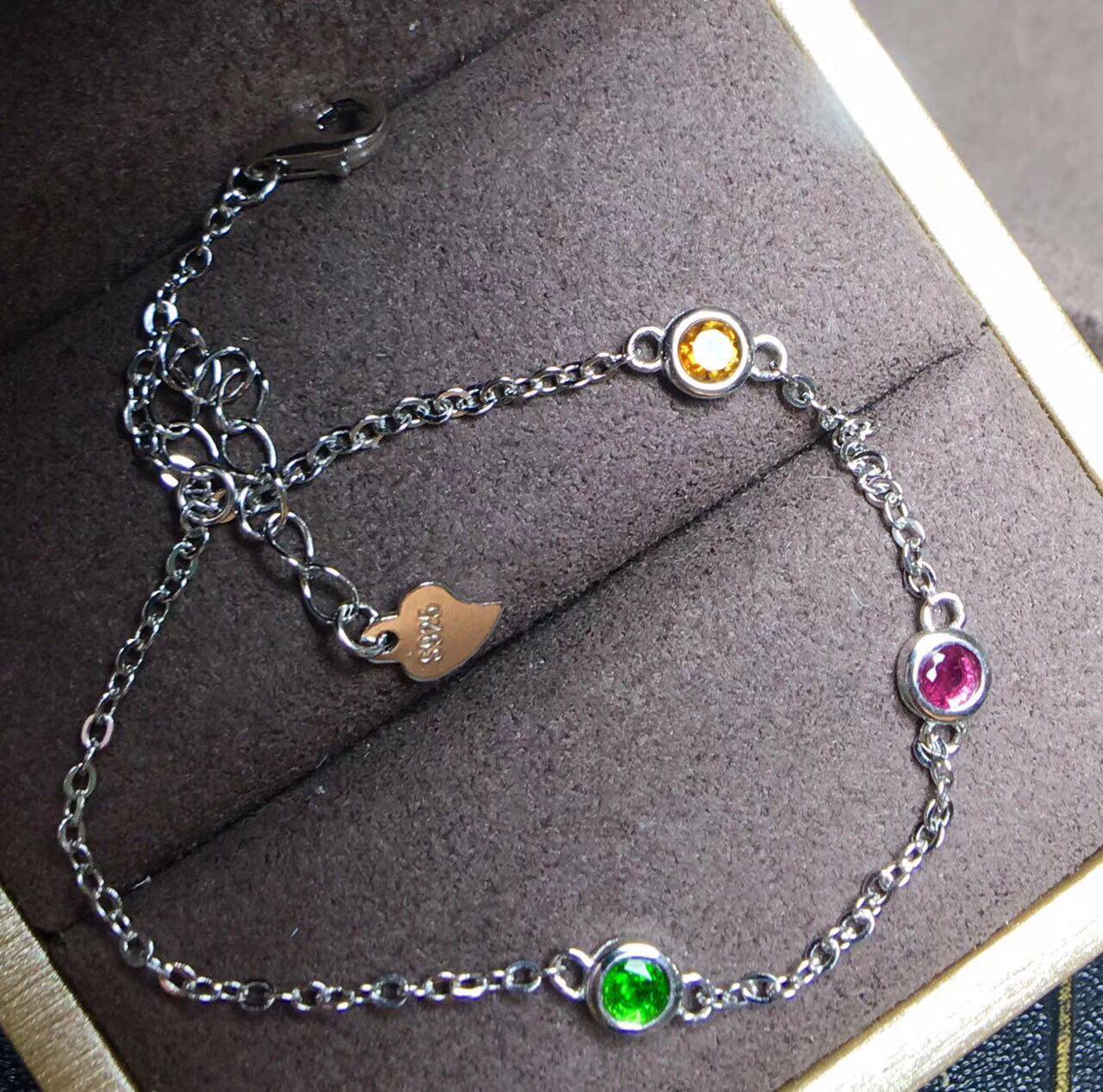 新款925纯银代镶碧玺裸石手链空托 凰丽尔手链