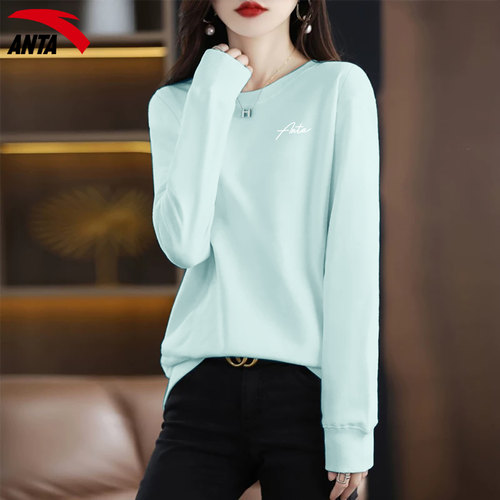 安踏卫衣女士圆领休闲宽松时尚简约纯色2026秋季新款正品运动服女 - 图1
