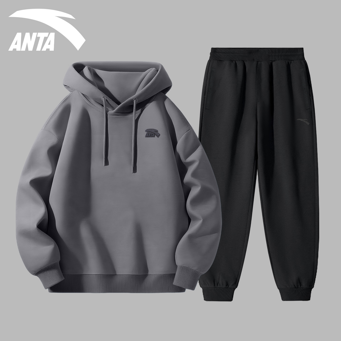 安踏运动套装男秋季加绒连帽卫衣卫裤2025新款休闲潮流时尚两件套 - 图3