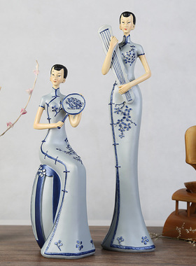 新中式风家居摆件树脂侍女工艺品