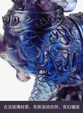 古法琉璃麒麟摆件乔迁新居礼品