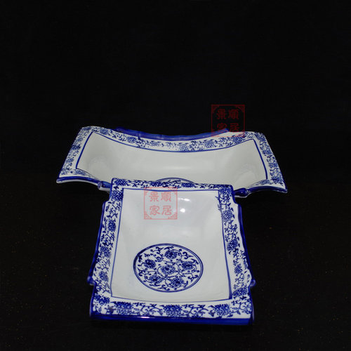 青花瓷陶瓷竹片碗长条形长方深汤碗盘蔬菜碗餐厅饭店餐具热菜碗 - 图2