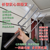 Long wise solid core four strands of steel fork thickened welding manganese steel fork grass fork Garlic Fork fork Manure Forged on lacquered fork