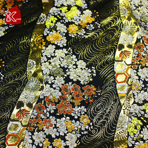 出口日本和风布西阵织金襕织物 宽织锦缎枝上樱花金丝织手工腰带 - 图0