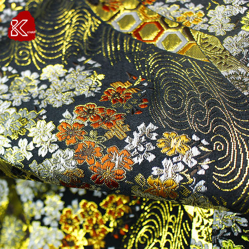 出口日本和风布西阵织金襕织物 宽织锦缎枝上樱花金丝织手工腰带 - 图1