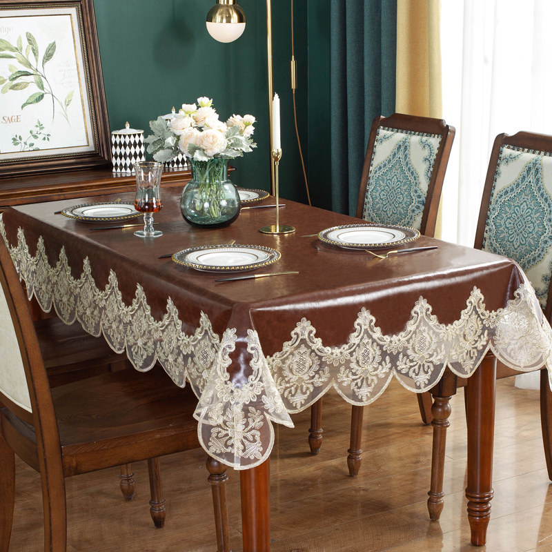 美式高级质感油蜡皮革餐桌布长方形圆防水油蕾丝桌垫北欧ins茶几