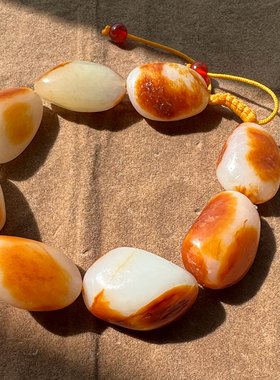 80g天然玉龙河新疆和田籽料原石 红皮白肉和田玉独籽红皮手串手链