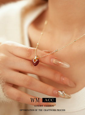 真金电镀红色滴油爱心项链法式复古新款气质锁骨链秋冬高级感项饰