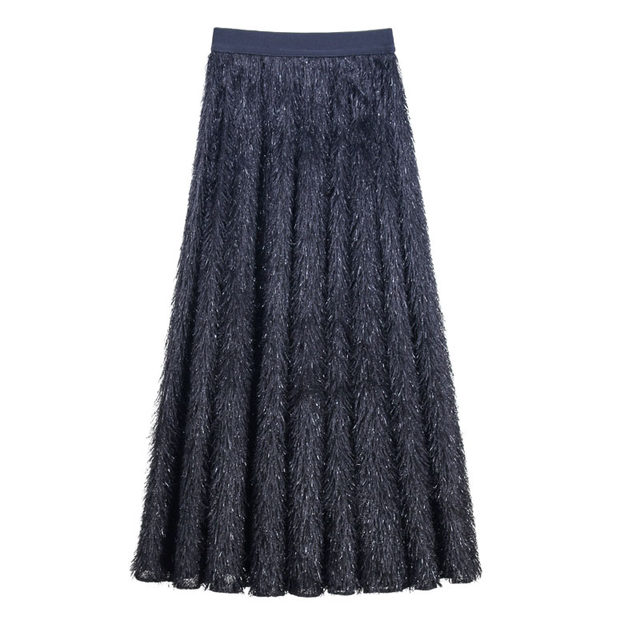 2024 Autumn High Waisted Slim Women's Skirt with Fringed Long Skirt
