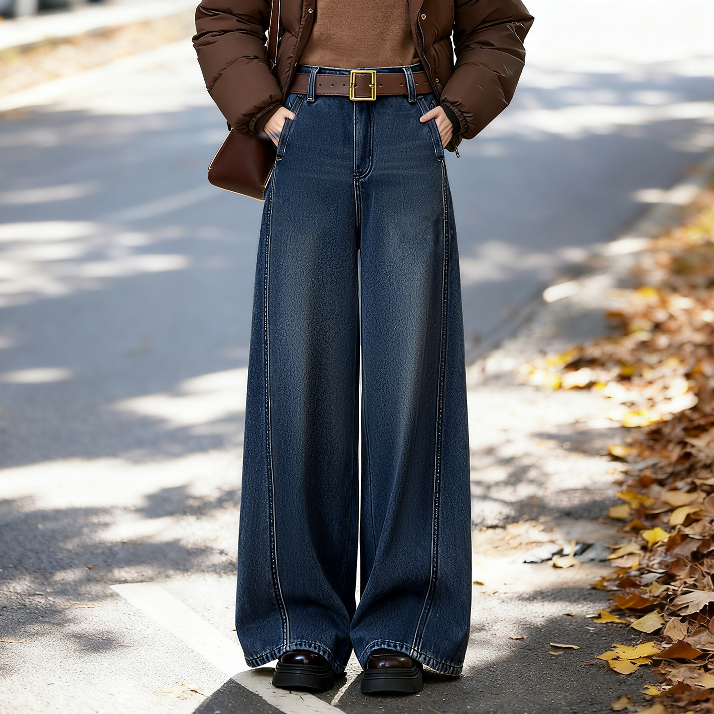 苏醒的乐园休闲宽松加绒百搭牛仔长裤2025年冬季新款女装阔腿裤,淘宝优惠券,粉丝福利购,淘宝优惠卷