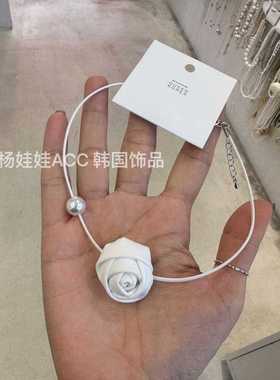 玫瑰花朵高级皮绳黑色项链颈链