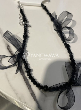 531706韩国东大门Baket新款时尚甜美水晶纱纱蝴蝶结项链