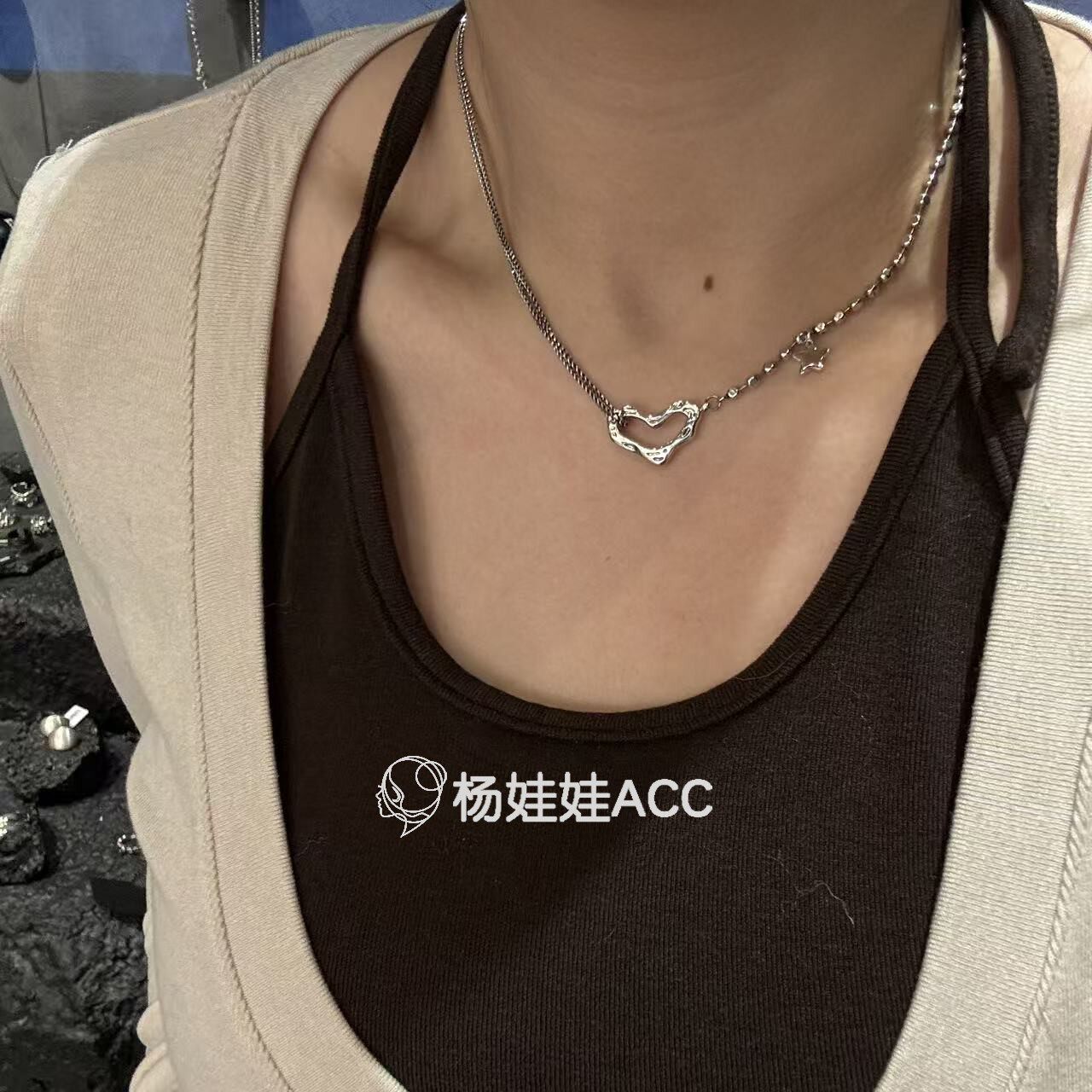 5120316韩国东大门LEI通体纯银新款高级感古典爱心吊坠项链 - 图0