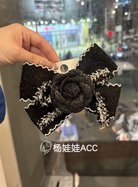 690301韩国东大门Baket新款高级感甜美蝴蝶结亚麻花朵弹簧夹