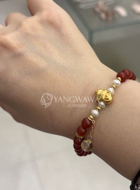 4122615韩国东大门papa新年手串红色弹力绳手链本命年