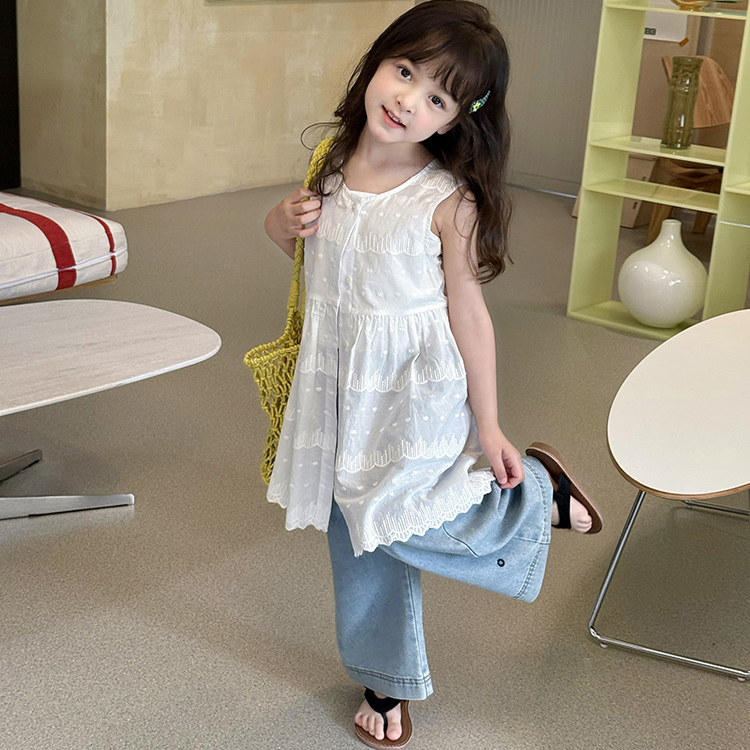 女童夏季透气棉背心气质甜美蕾丝提花叠穿背心裙防晒无袖罩衫裙,淘宝优惠券,粉丝福利购,淘宝优惠卷