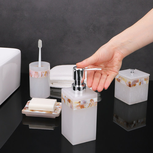 轻奢贝壳卫浴五件套 卫生间洗手台洗漱套件电动牙刷架漱口杯套装 - 图1