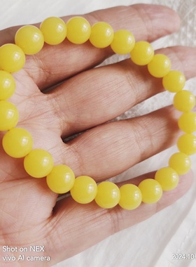 鸡油黄蜜蜡手链8MM女生佩戴补土喜用神土用土通关