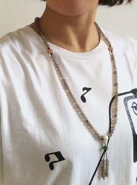 灰云海石加天河石玫瑰石须伦四圈手链佛珠长挂链6MM