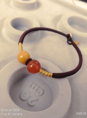 东海水晶补金补土补火手链手工编织金刚结龙柱结红玛瑙黄龙玉