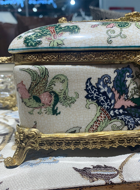 抽纸盒古典陶瓷黄铜家用美式餐厅