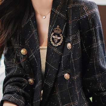 RMOJUL ແຟຊັ່ນ Retro Plaid Sequined Tweed Blazer + ເສື້ອຢືດສັ້ນ Luojia Spring