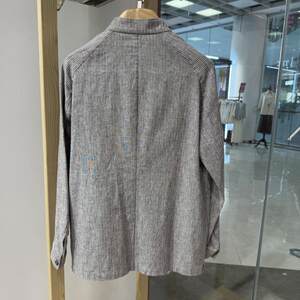 依文男士商务中国风盘扣浅咖色亚麻棉休闲西服裤中山装专柜同款