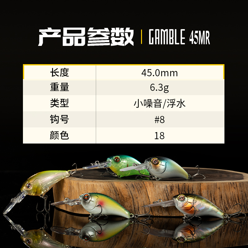 RIKAON野犬浮水摇滚小胖子长舌板GAMBLE 45MR/45SR路亚饵硬饵-图0