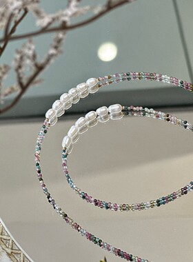 彩色极细2mm碧玺糖果配色项链女法式复古风淡水珍珠