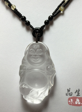 黑曜石水晶毛衣链饰品弥勒佛吊坠