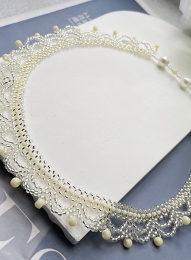 原创手作锁骨链蕾丝米珠项链手工串珠女神颈环小众仙气辣妹项链