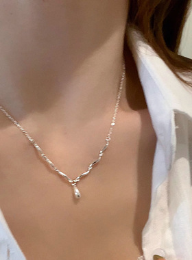 韩版新款s925纯银水滴项链女ins小众轻奢高级感锁骨链简约毛衣链